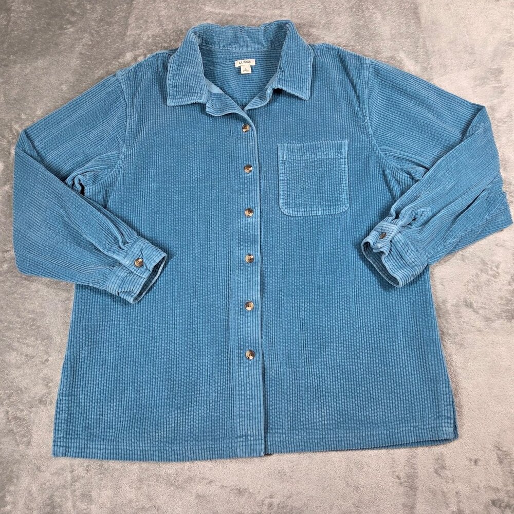 LL Bean Top Womens Large Turquiose Blue Comfort Corduroy Relaxed Shirt Shacket